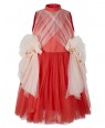 红色粉色网纱无袖连衣裙礼服裙