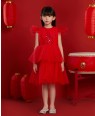 大红色压褶小飞袖公主短裙礼服裙