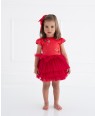 红色缎面网纱球形剪裁婴儿礼服裙公主裙