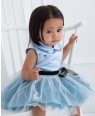 婴儿款蓝色缎面蝴蝶细节网纱公主裙连衣裙