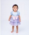 淡蓝色缎面淡紫色网纱蝴蝶结婴儿连衣裙公主裙