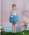 蓝色蕾丝花朵刺绣细节网纱公主短裙礼服裙