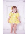 柠檬黄白提花色小圆领婴儿礼服裙公主裙
