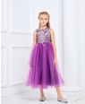 紫色羽毛蕾丝公主长裙礼服裙