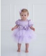 淡紫色蝴蝶结泡泡袖婴儿网纱礼服裙公主裙