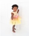 金色蕾丝粉色花朵网纱裙婴儿礼服裙