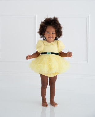 婴儿款亮黄色网纱公主裙礼服裙