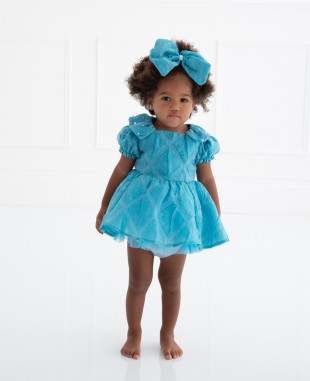 婴儿款湖蓝色提花公主连衣裙礼服裙