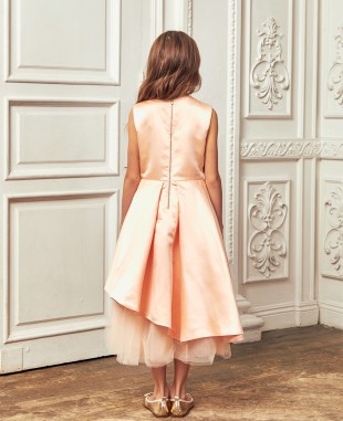 粉橘色缎面不规则剪裁连衣裙公主裙