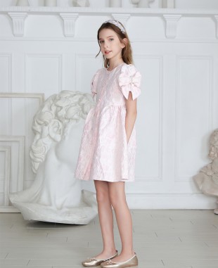Baby Pink Brocade Party Dress