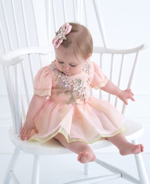 婴儿款粉色欧根纱蕾丝细节公主裙连衣裙