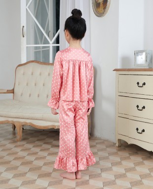 粉色波点长袖长裤睡衣套装 (网站独享）